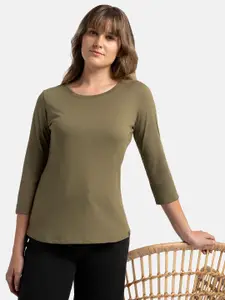 Jockey Super Combed Cotton Relaxed Fit Solid Round Neck Three Quarter Sleeve T-shirt -A100