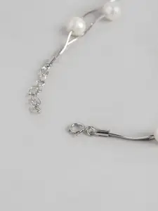 Zavya Women 925 Sterling Silver White Pearls Rhodium-Plated Wraparound Bracelet