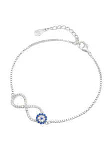 Zavya Women 925 Sterling Silver Cubic Zirconia Rhodium-Plated Charm Bracelet