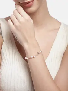 Zavya Women 925 Sterling Silver Rose Gold-Plated & White Pearls Wraparound Bracelet