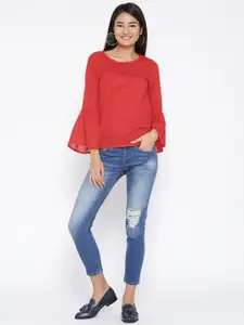 Sera Red Self Design Georgette Top