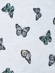 Dreamz by Pantaloons Women Grey Melange & Black Printed Round Neck Pure Cotton Regular Lounge tshirt