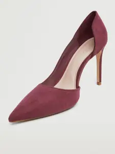 MANGO Burgundy Solid Suede Finish Pumps