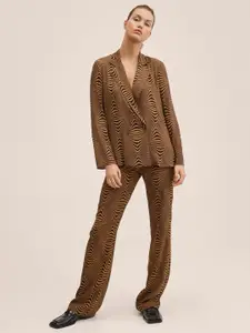 MANGO Women Mustard Brown & Black Abstract Printed Blazers