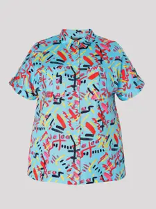 VERO MODA CURVE Women Blue Printed Casual Shirt