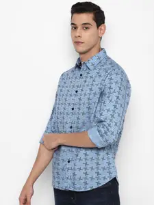 FOREVER 21 Men Blue Geometric Pure Cotton Printed Casual Shirt