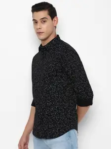 FOREVER 21 Men Black Printed Regular Fit Pure Cotton Casual Shirt