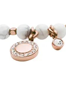 Fossil Women White & Rose Gold Crystals Charm Bracelet