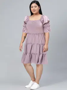 Roadster Women Beautiful Mauve Self-Design Once Upon a Sleeve Dress