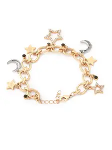 AMI Women Gold-Plated & Silver Embellished Moon & Stars Charm Bracelet