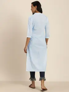 Taavi Women Light Blue Solid Block Print Legacy Kurta