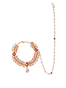 Silvermerc Designs Gold-Plated Kundan & Pearl Studded Finger Ring