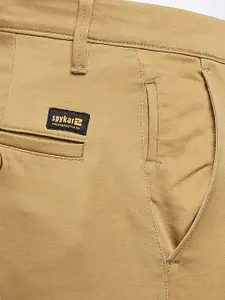 SPYKAR Men Khaki Solid Slim Fit Low-Rise Chambray Trousers