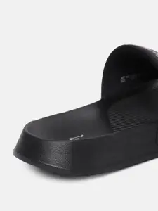 U.S. Polo Assn. Men Black Brand Logo Printed Zane 4.0 Sliders with Textured Detail