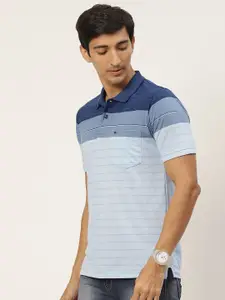 Monte Carlo Men Blue Striped Polo Collar T-shirt