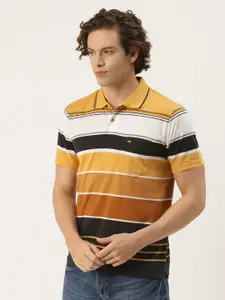 Monte Carlo Men Yellow & White Striped Polo Collar T-shirt