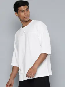 HRX by Hrithik Roshan Men White Brand Logo Extended Sleeves Pure Cotton T-shirt