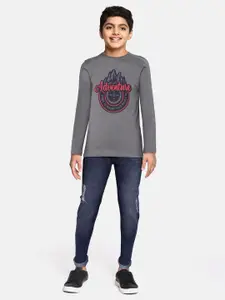 Gini and Jony Boys Grey & Black Pure Cotton Graphic Print T-shirt