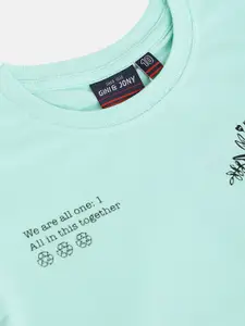 Gini and Jony Boys Sea Green & Black Pure Cotton Typography Printed Back T-shirt
