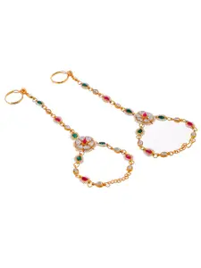 Silvermerc Designs Set of 2 Gold-Toned & White Brass Kundan Gold-Plated Ring Bracelet