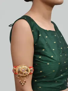 Silvermerc Designs Women Set Of 2 Gold-Toned & Red Brass Kundan Armlet Bracelet