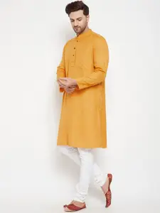 even Men Yellow Solid Dobby Kurta