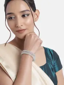 I Jewels Set of 2 Silver Rhodium Plated White American Diamond Studded Bangles