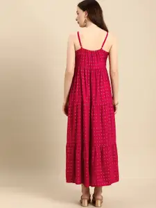 all about you Fuchsia Pink Ethnic Motifs Printed Tiered Maxi Dress