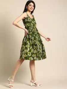 all about you Tropical Printed Sleeveless Fit And Flare Ethnic Dress