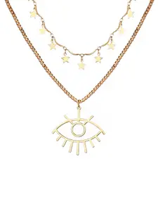 Yellow Chimes Gold-Plated Evil Eye Star Charm Layered Necklace