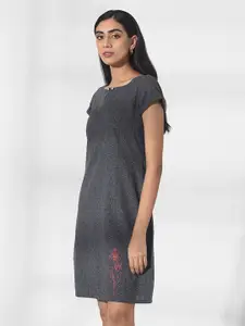 W Charcoal Grey Sheath Dress with Embroidery