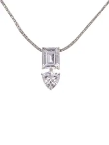 Saraf RS Jewellery Rhodium-Plated Silver-Toned White AD Studded Solitaire Pendant