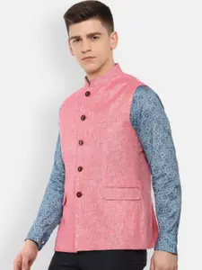 Van Heusen Men Pink Textured Nehru Jacket