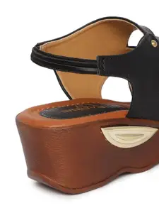 EVERLY Women Black Striped Wedge Heels