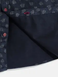 Monte Carlo Boys Navy Blue & Beige Printed Casual Shirt