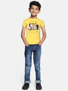Monte Carlo Boys Yellow & Charcoal Grey Printed T-shirt