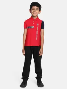 Monte Carlo Boys Red & Navy Blue Pure Cotton Colourblocked Polo Collar T-shirt