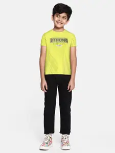 Monte Carlo Boys Fluorescent Green & Black Typography Printed T-shirt