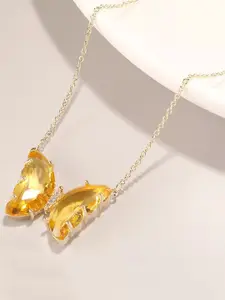 Vembley Set of 2 Gold-Plated Pink & Yellow Crystal Butterfly Pendant Necklaces