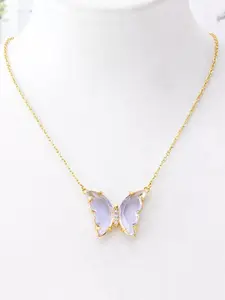 Vembley Women Pack Of 2 Gold-Toned Yellow & Purple Crystal Butterfly Pendant Necklace