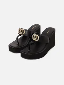 ALDO Black Embellished Wedge Sandals
