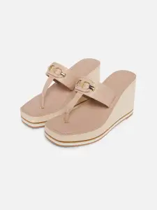 ALDO Beige Embellished Open Toe Wedge Sandals