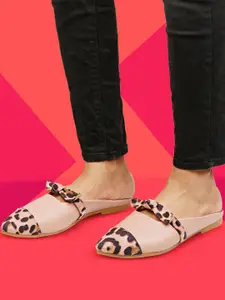 Denill Women Peach-Coloured Printed Mules with Bows Flats