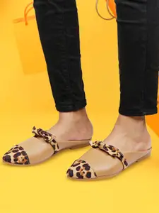 Denill Women Beige Animal Print Mules with Bows Flats