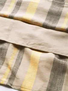 Indo Era Beige & Grey Striped Ethnic A-Line Dress