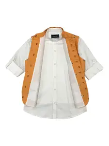 CHARCHIT Boys Orange Printed Nehru jacket