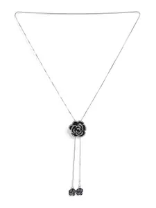 SOHI Silver-Plated Black Floral Pendant