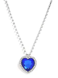 SOHI Women Blue Silver-Plated Designer Heart Shaped Pendant Chain