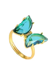 Vembley Women Gold Plated & Blue Crystal Butterfly Ring