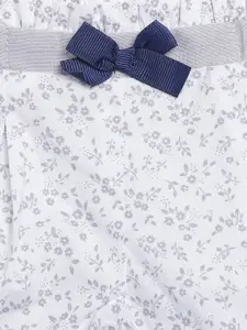 Chicco Girls White & Grey Floral Printed Pure Cotton Shorts